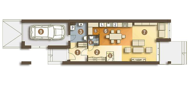 Rzut parteru POW. 76,4 m²