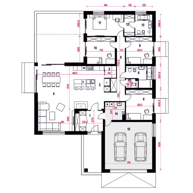 Rzut parteru POW. 212,1 m²