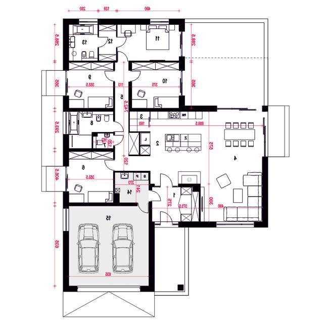 Rzut parteru lustro POW. 212,1 m²