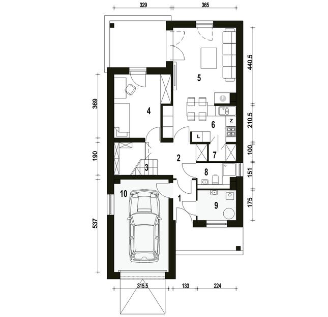 Rzut parteru POW. 74,1 m²