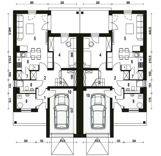 Rzut parteru POW. 73,8 m²