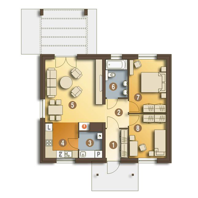Rzut parteru POW. 70,8 m²