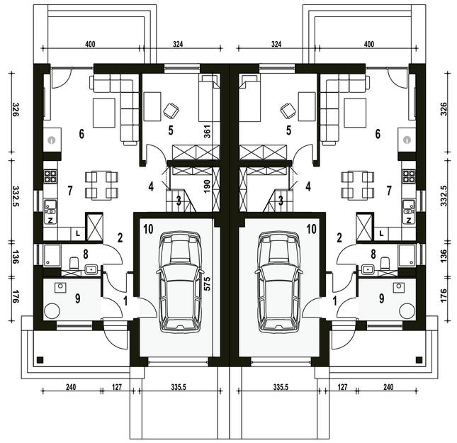 Rzut parteru POW. 75,8 m²