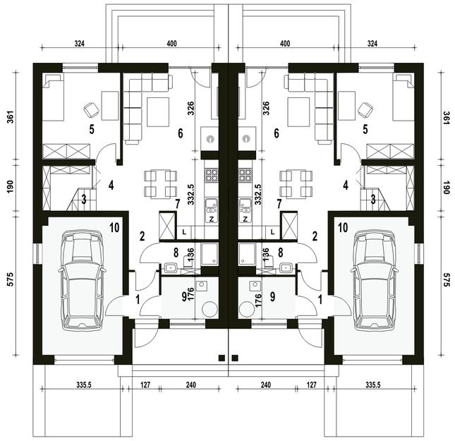 Rzut parteru POW. 75,8 m²