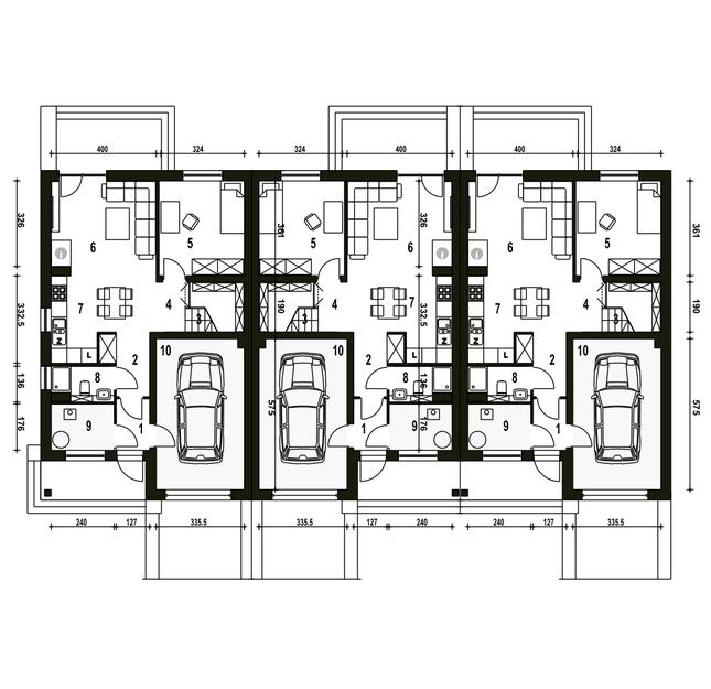 Rzut parteru POW. 74,8 m²
