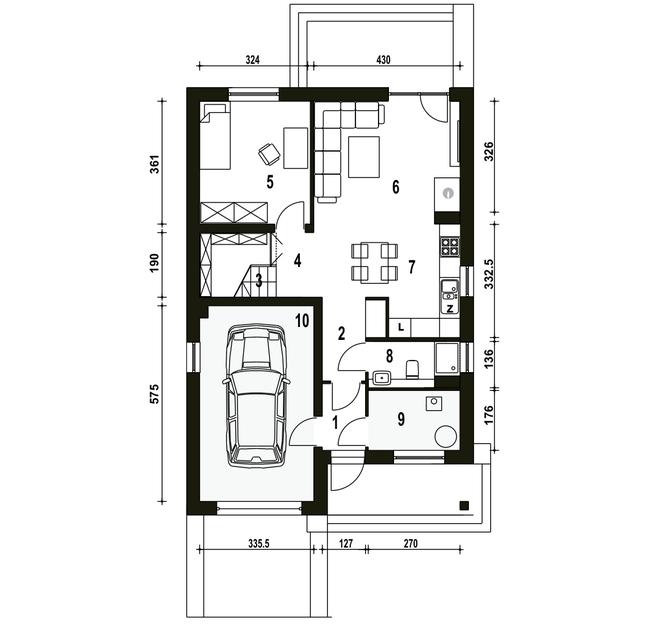 Rzut parteru POW. 78,4 m²