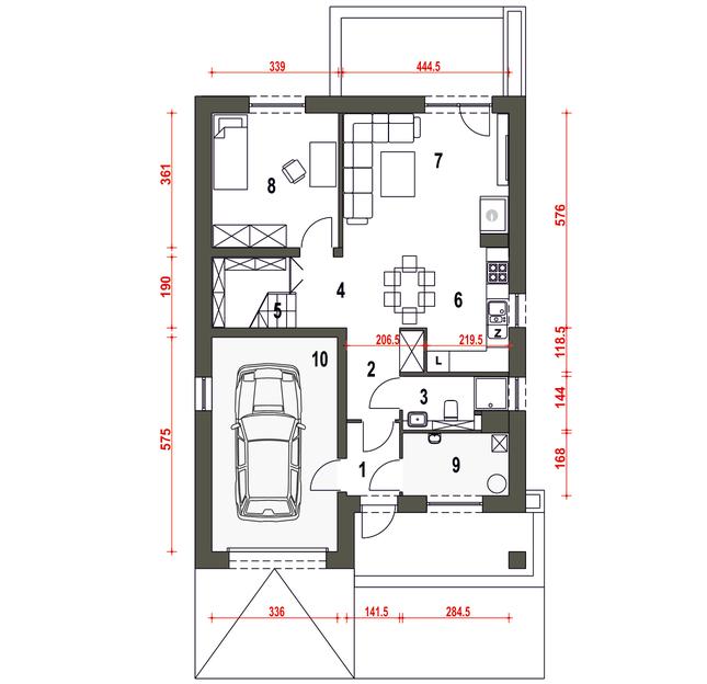 Rzut parteru POW. 88,3 m²
