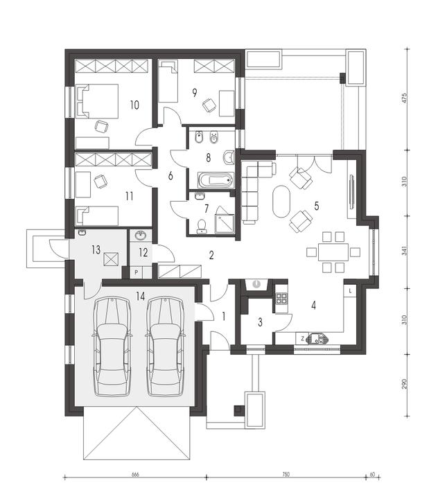 Rzut parteru POW. 154,3 m²