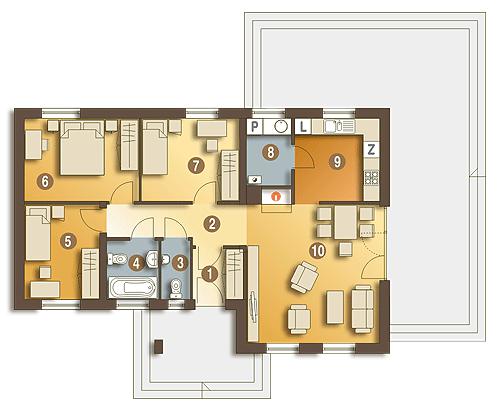 Rzut parteru POW. 86,7 m²