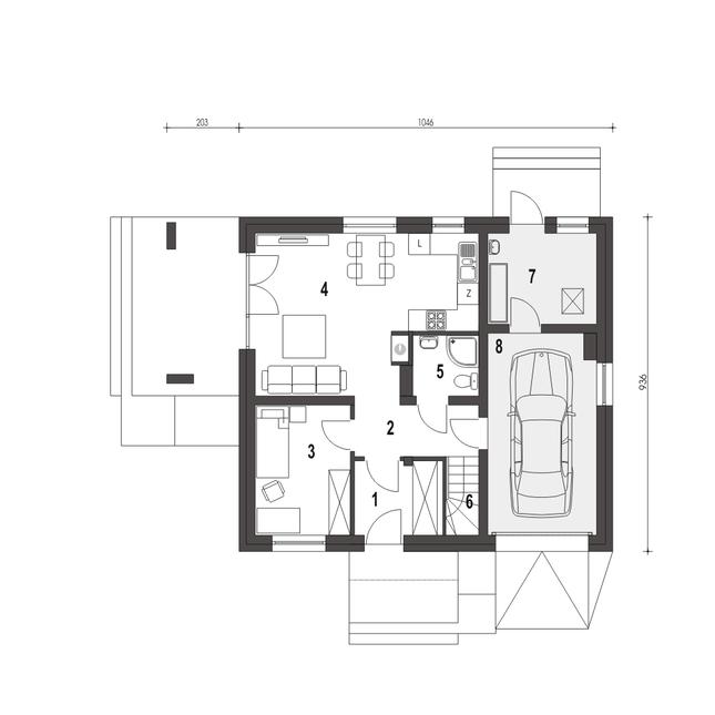Rzut parteru POW. 75,4 m²