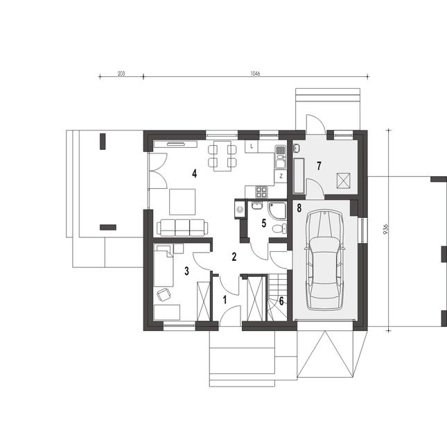 Rzut parteru POW. 75,4 m²