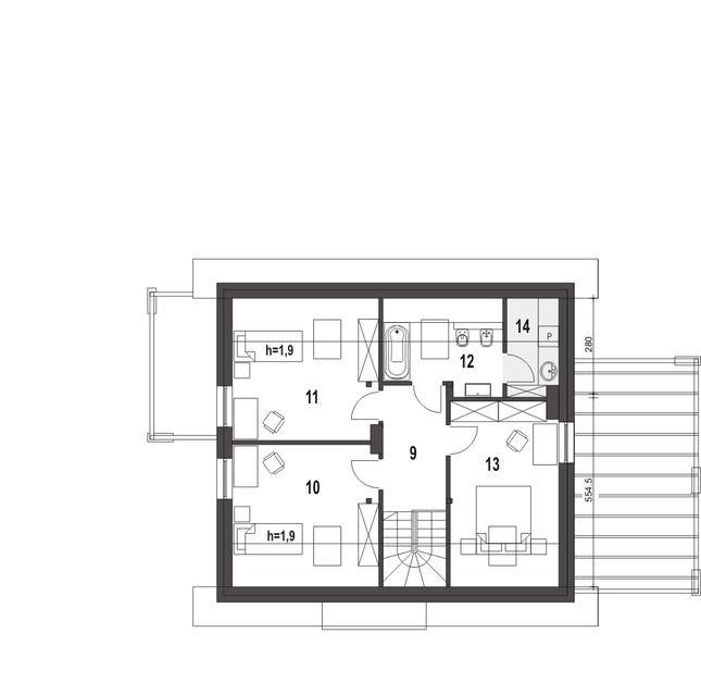 Rzut poddasza POW. 69,7 m²