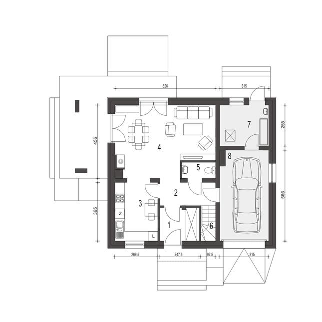 Rzut parteru POW. 75,4 m²