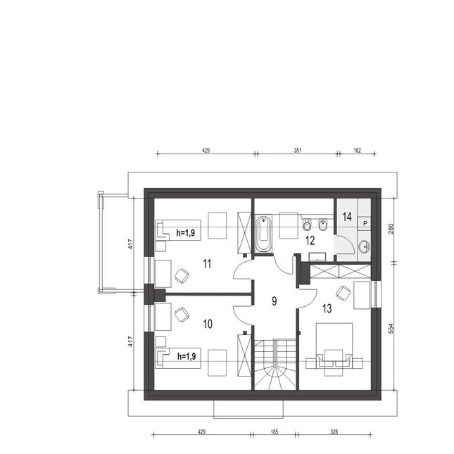 Rzut poddasza POW. 72,6 m²