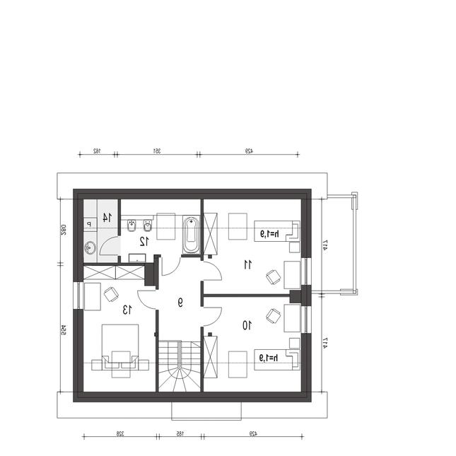 Rzut poddasza lustro POW. 72,6 m²