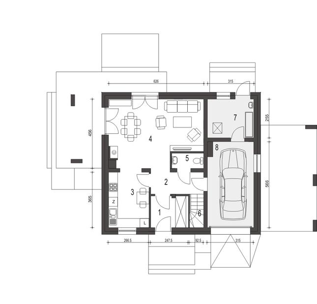 Rzut parteru POW. 74,2 m²