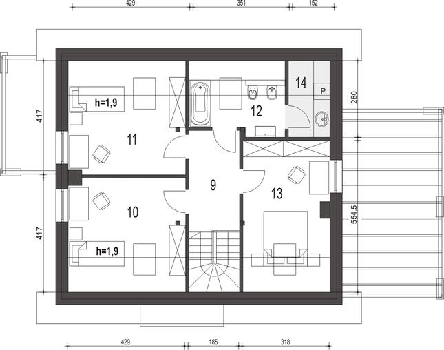 Rzut poddasza POW. 71,9 m²