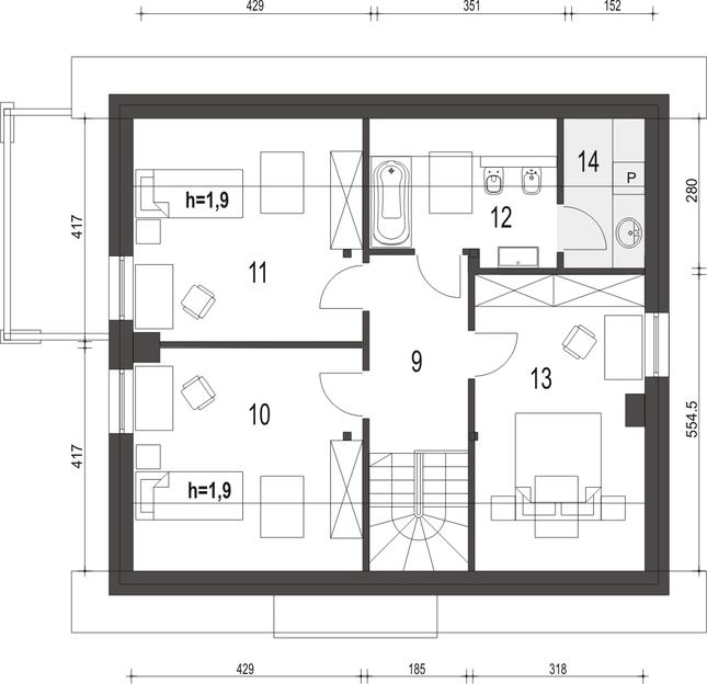 Rzut poddasza POW. 71,9 m²