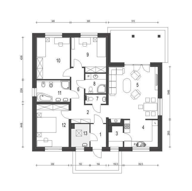 Rzut parteru POW. 118,4 m²