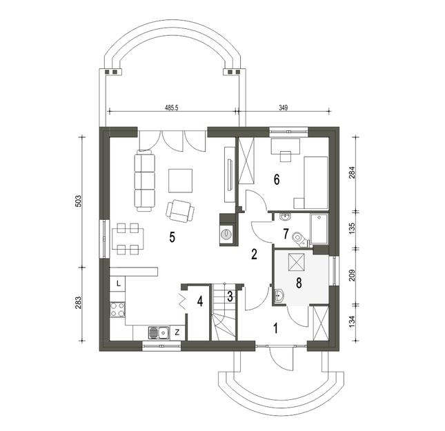Rzut parteru POW. 62,7 m²