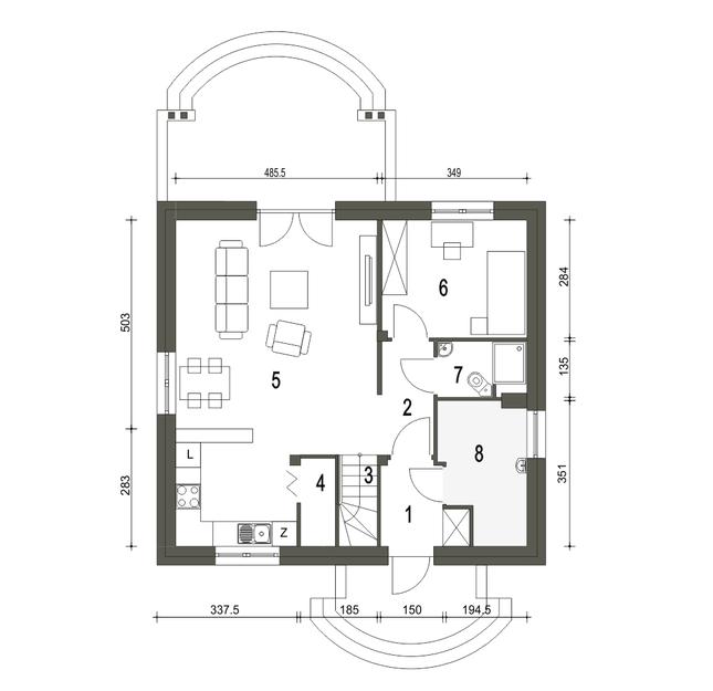 Rzut parteru POW. 63,0 m²