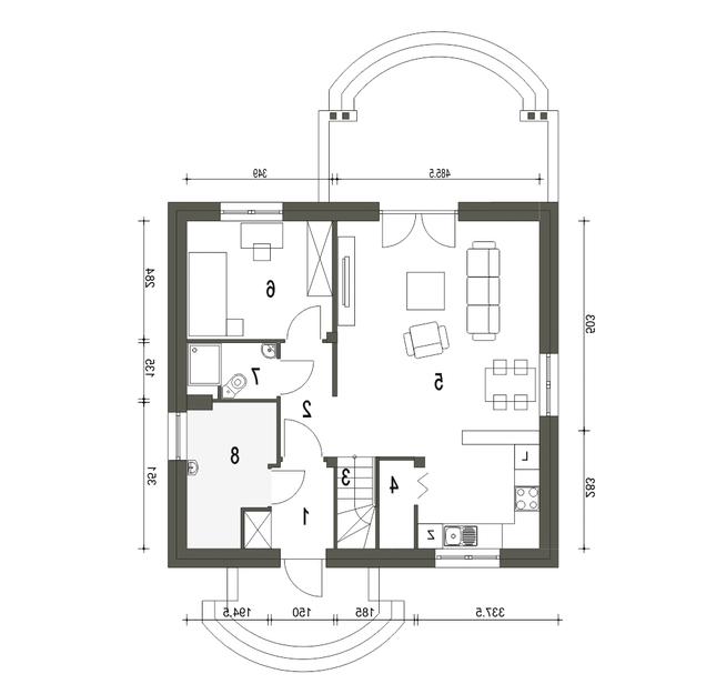 Rzut parteru lustro POW. 63,0 m²