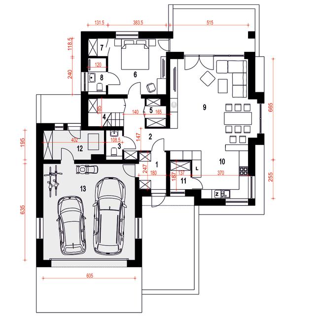 Rzut parteru POW. 132,7 m²