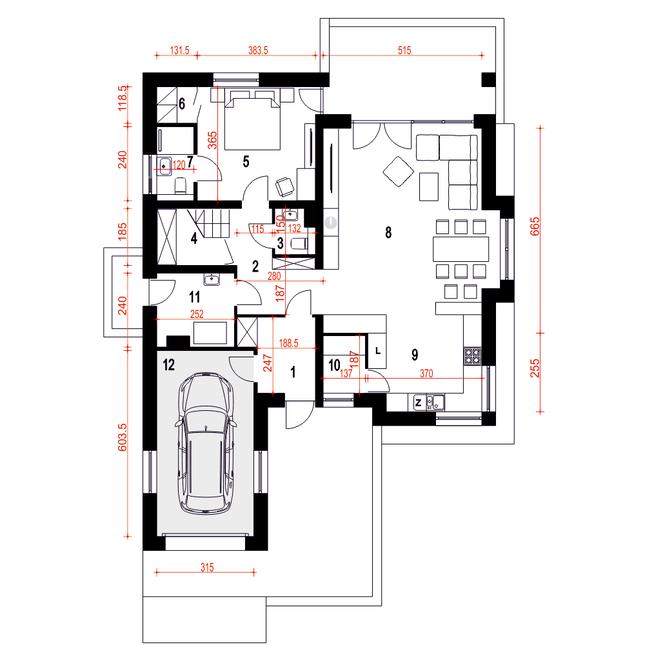 Rzut parteru POW. 109,5 m²