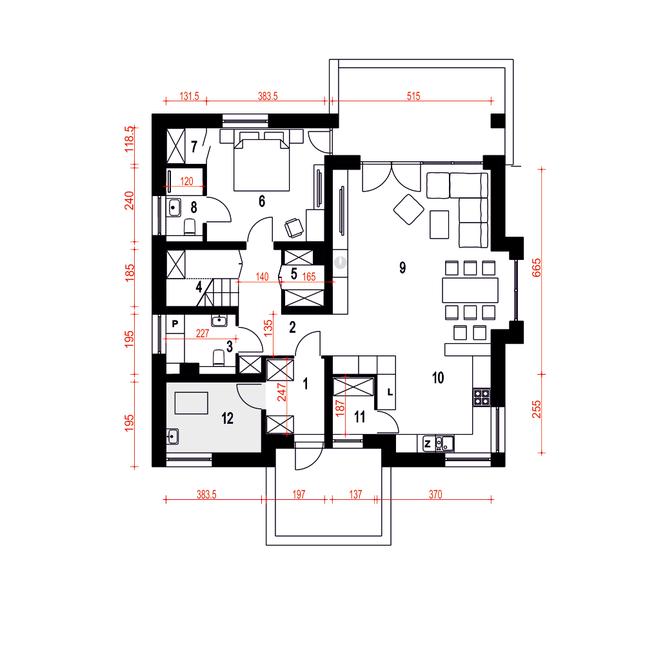 Rzut parteru POW. 96,4 m²