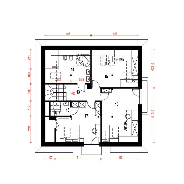 Rzut poddasza POW. 100,7 m²