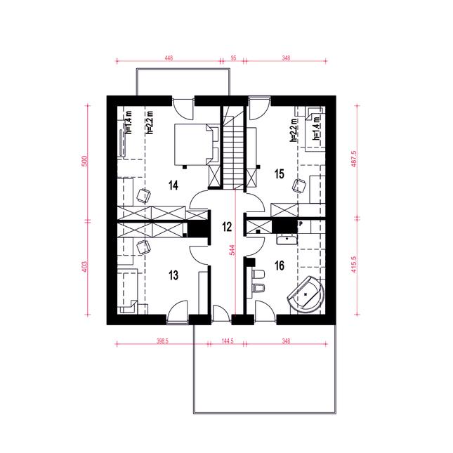 Rzut poddasza POW. 75,1 m²