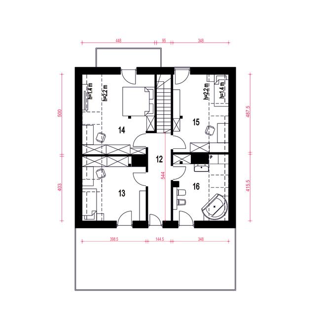 Rzut poddasza POW. 75,1 m²