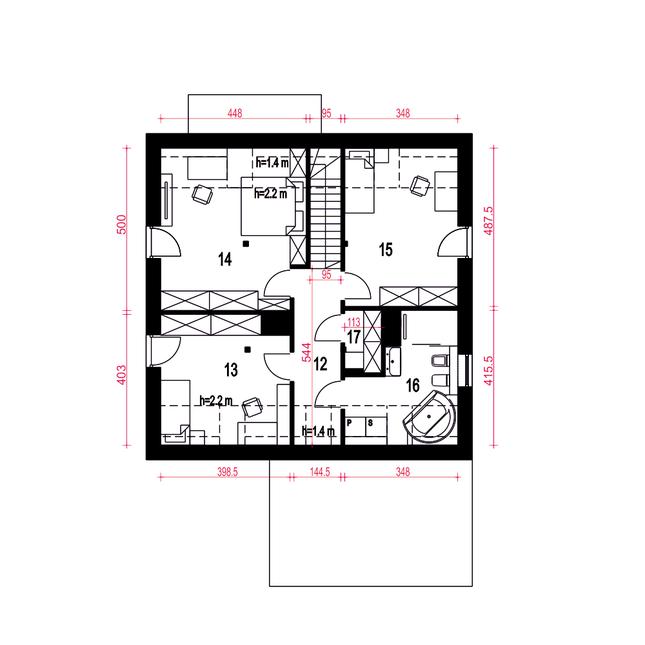 Rzut poddasza POW. 75,0 m²