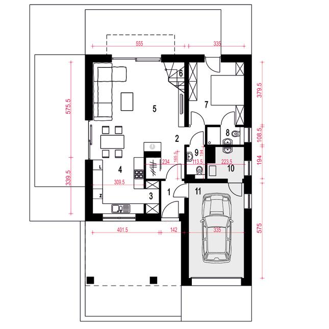 Rzut parteru POW. 90,8 m²