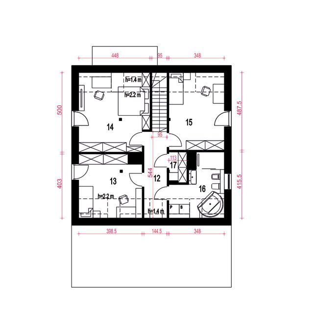 Rzut poddasza POW. 75,0 m²