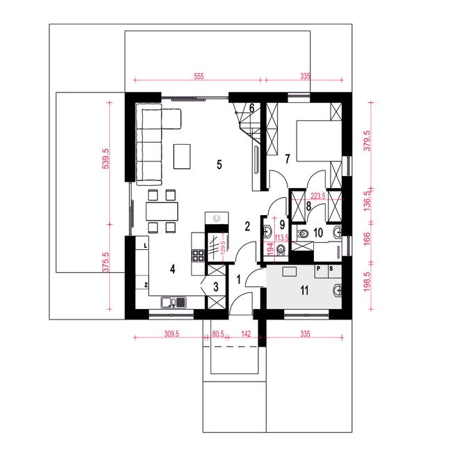 Rzut parteru POW. 78,5 m²