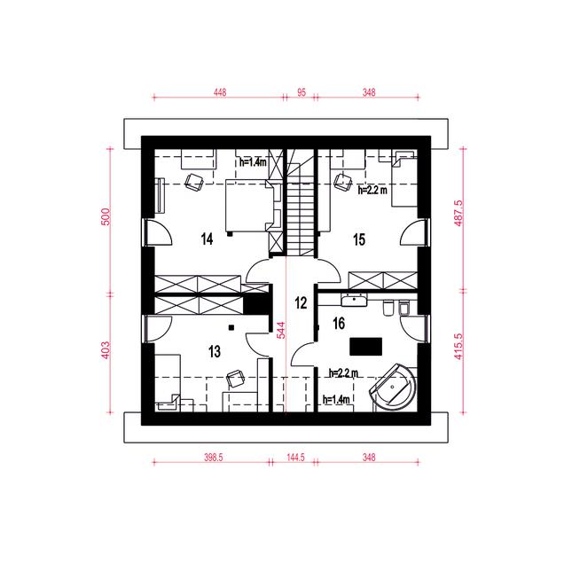 Rzut poddasza POW. 76,0 m²