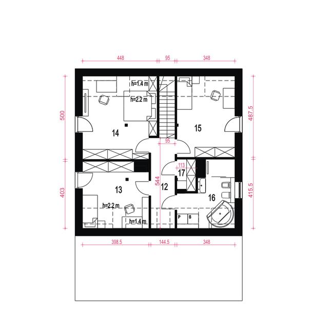 Rzut poddasza POW. 75,0 m²