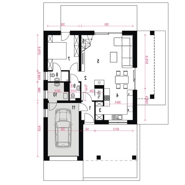 Rzut parteru lustro POW. 90,8 m²