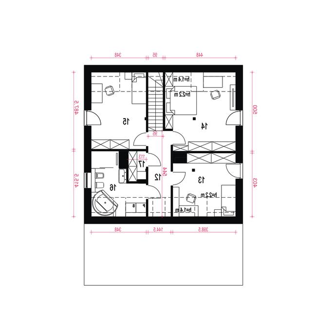 Rzut poddasza lustro POW. 75,0 m²