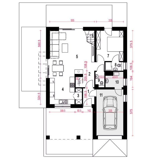 Rzut parteru POW. 90,8 m²