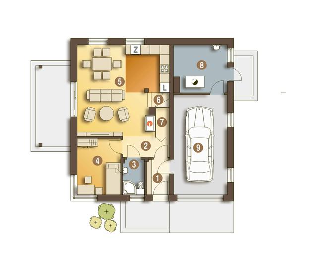 Rzut parteru POW. 82,1 m²