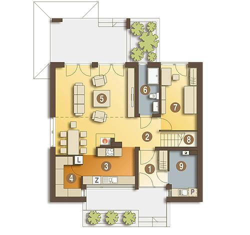 Rzut parteru POW. 84,7 m²