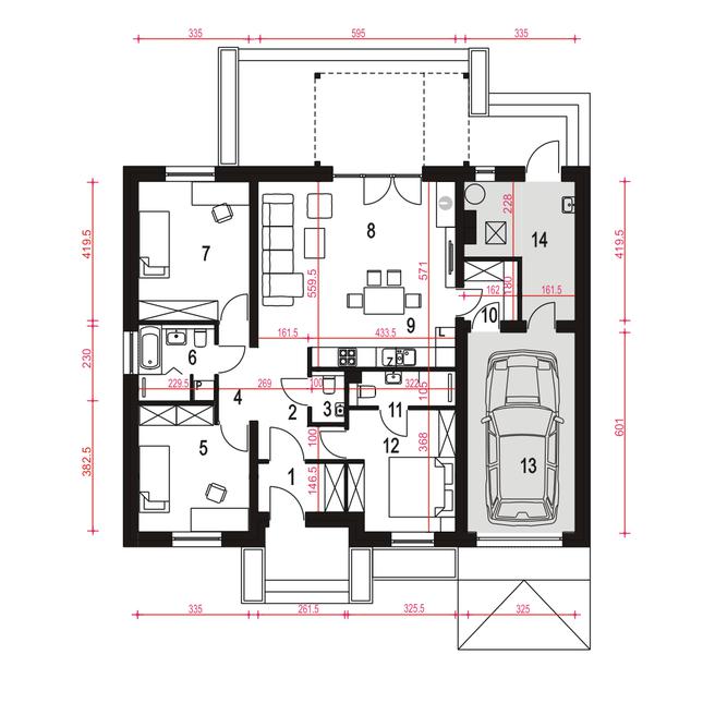 Rzut parteru POW. 123,6 m²