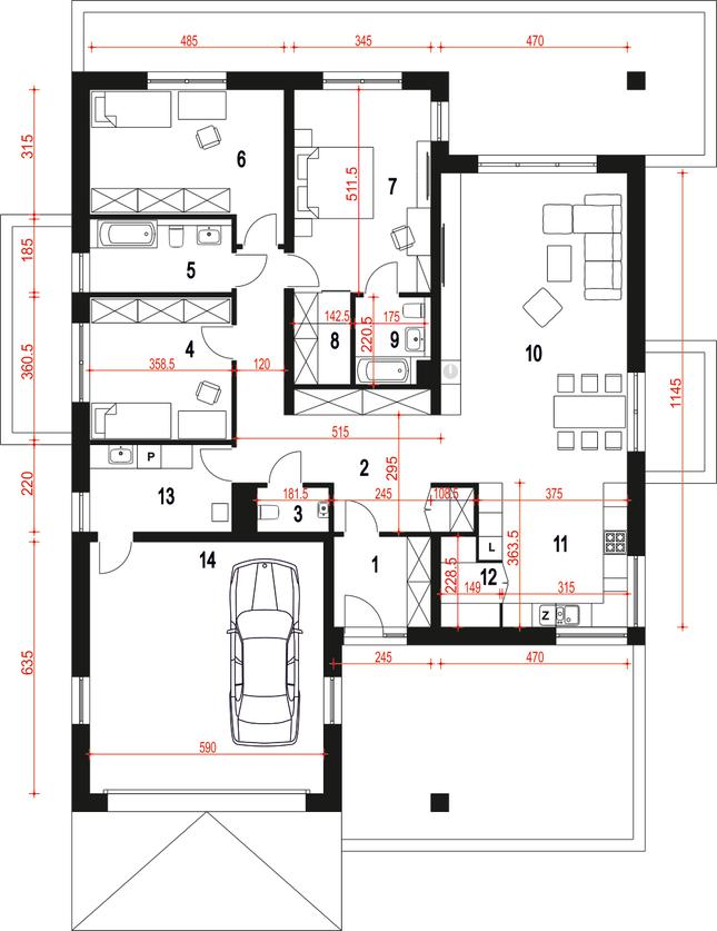 Rzut parteru POW. 182,5 m²