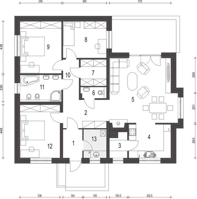 Rzut parteru POW. 119,9 m²