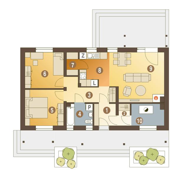 Rzut parteru POW. 69,8 m²