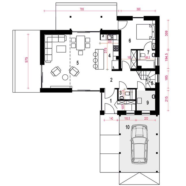 Rzut parteru POW. 81,7 m²