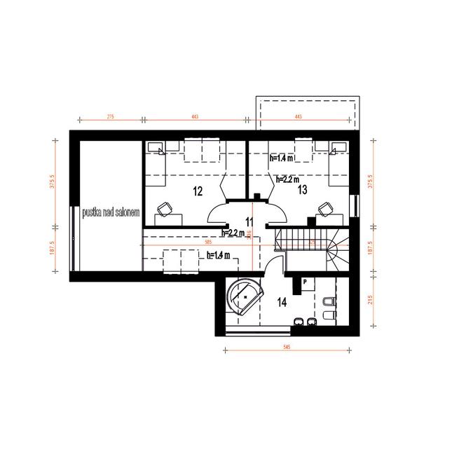 Rzut poddasza POW. 56,0 m²