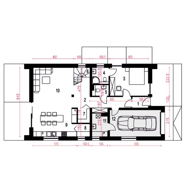 Rzut parteru POW. 107,3 m²